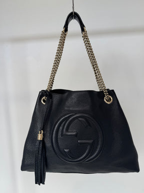 Gucci Soho Leather Chain Tote Bag Black