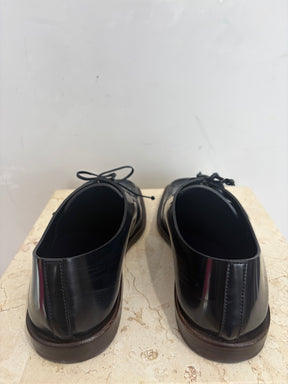 Tibi Navy Patent leather Square Toe Lace Up Shoes, 37.5