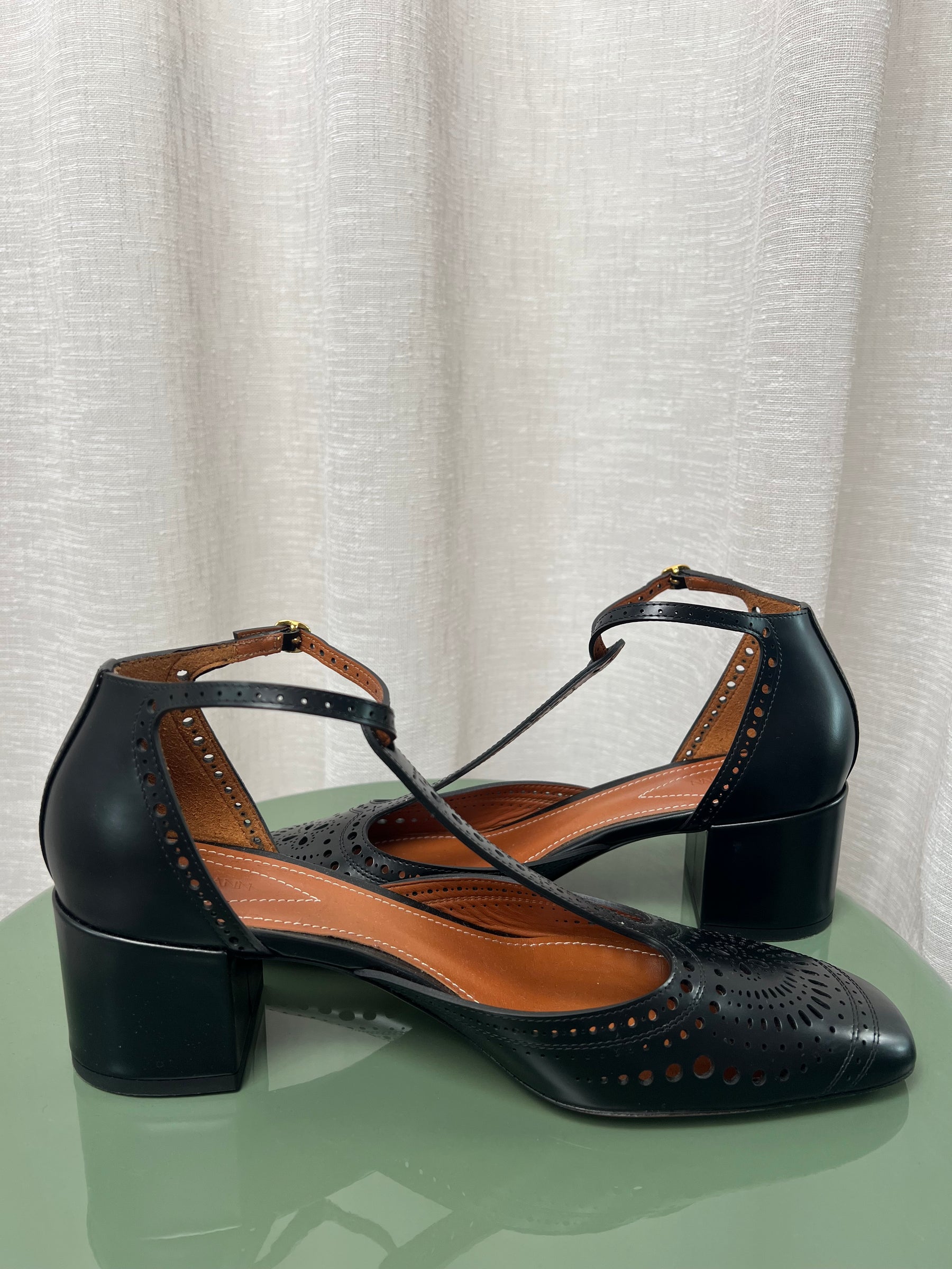 Zimmeramann Black Perforated Leather Block Heels, 41