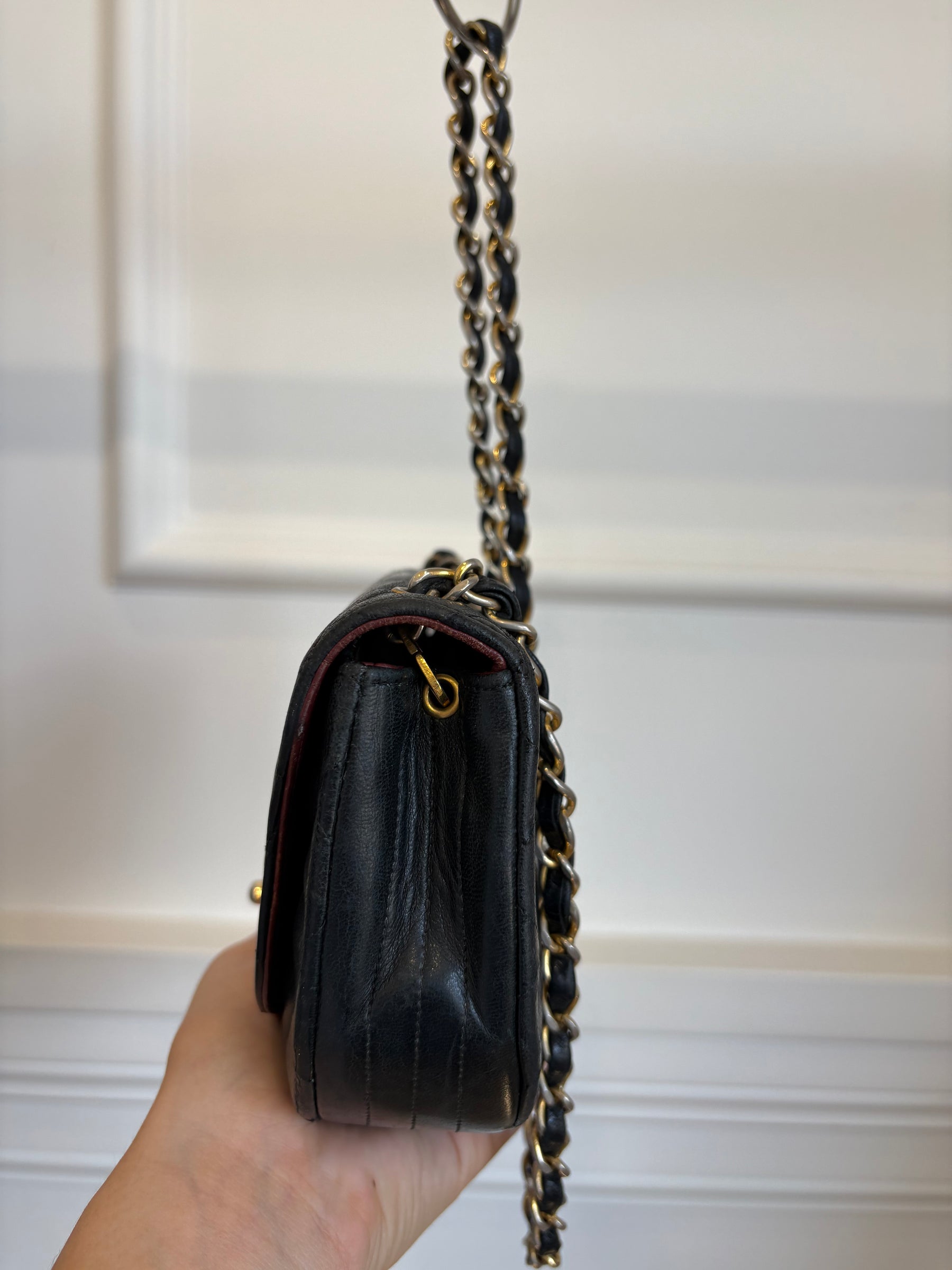 Chanel Black Lambskin Leather Half Moon Bag