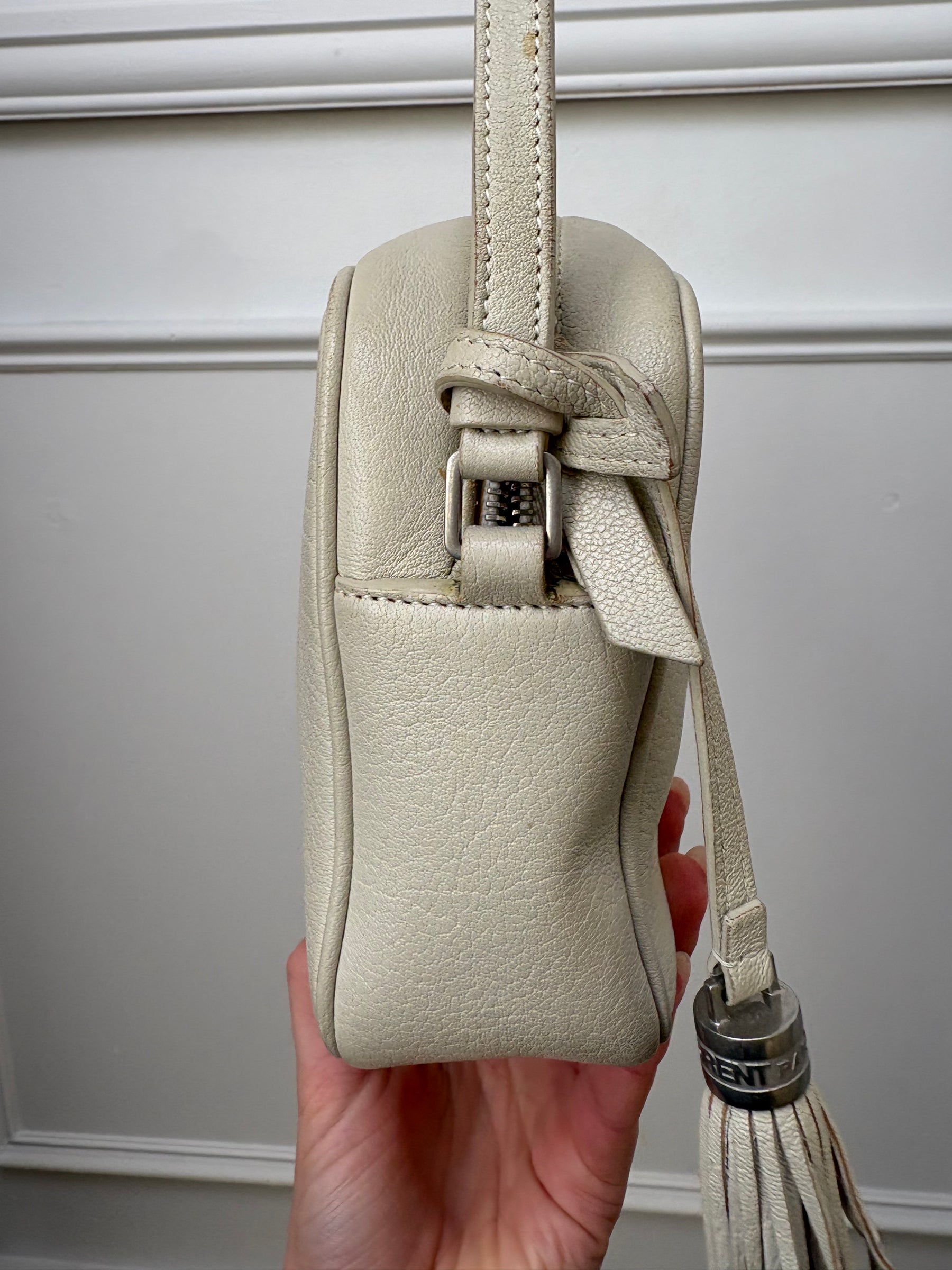 Saint Laurent Cream Leather Lou Camera Tassel Bag