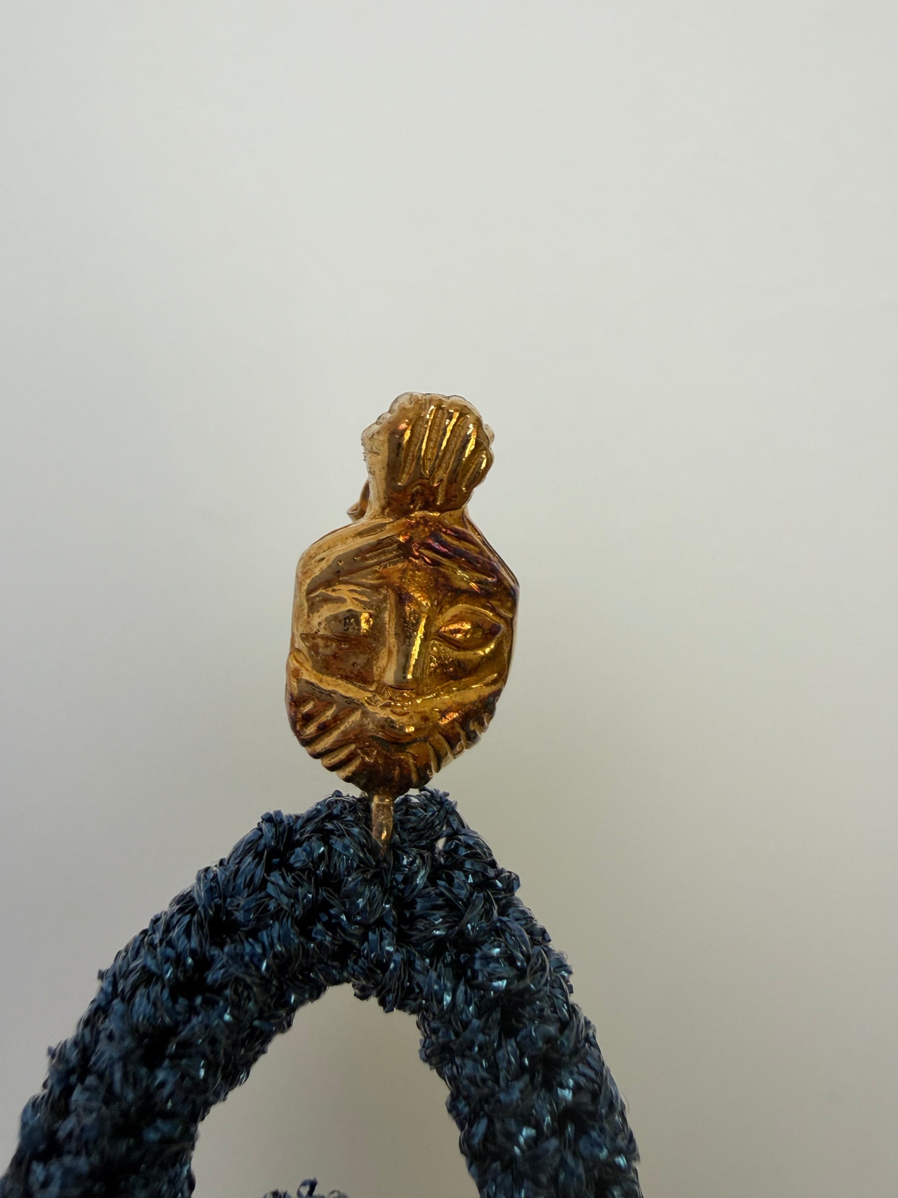 Lucy Folk Blue Metallic Crochet Oval Earrings