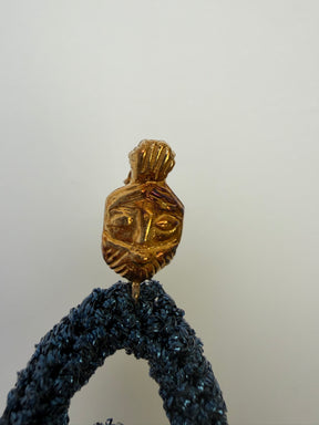 Lucy Folk Blue Metallic Crochet Oval Earrings