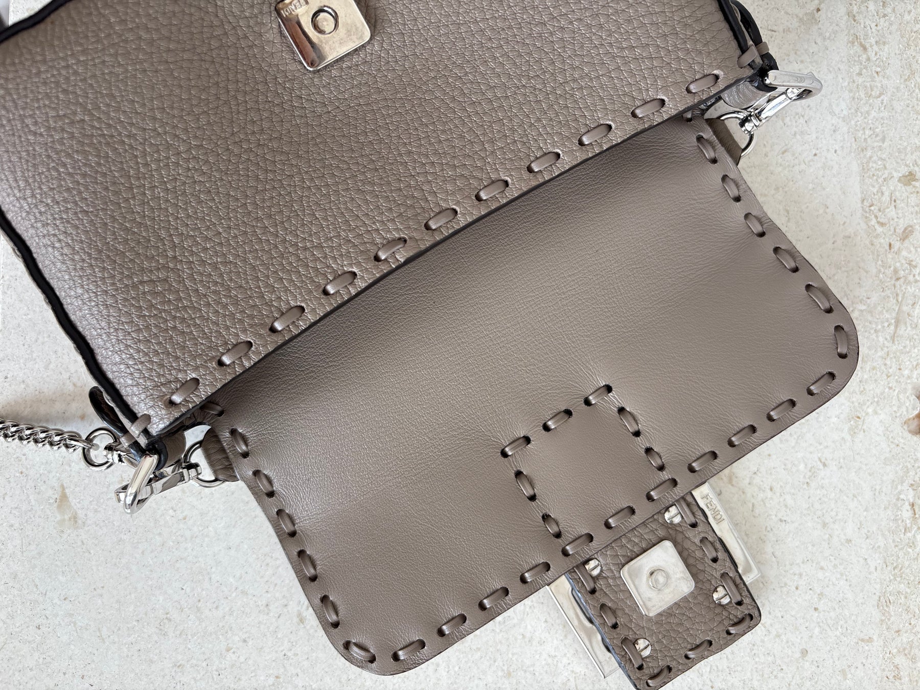 Fendi Dove Grey Calf Leather Baguette Bag