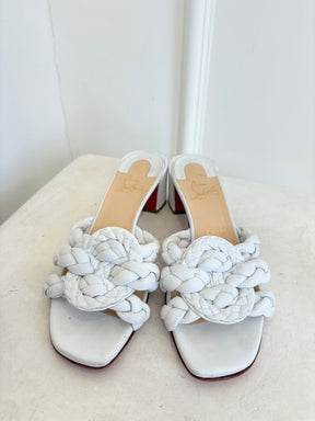 Christian Louboutin White Leather Plaited Heeled Mules, 38