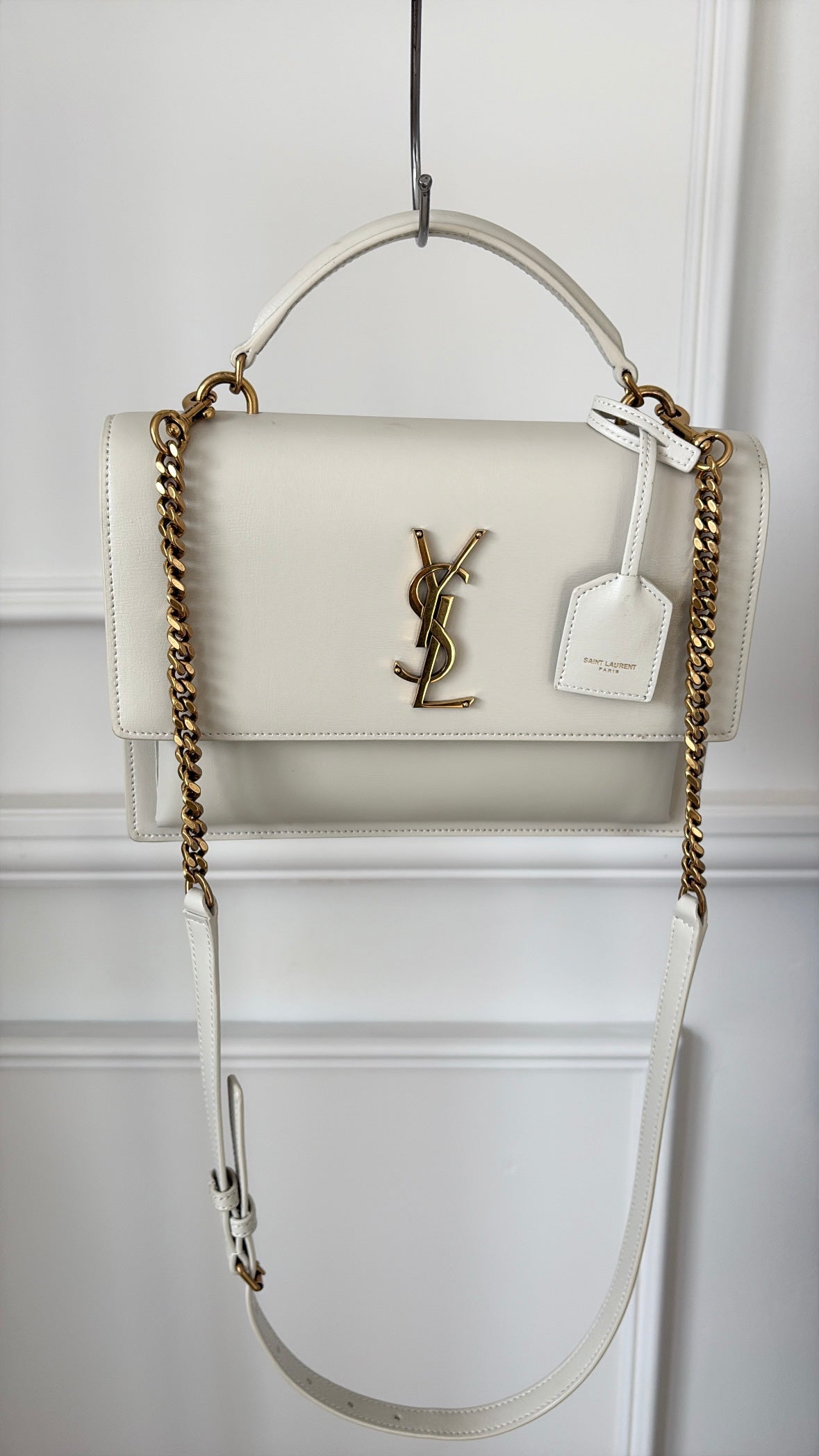 Saint Laurent Ecru Leather Large Sunset Bag