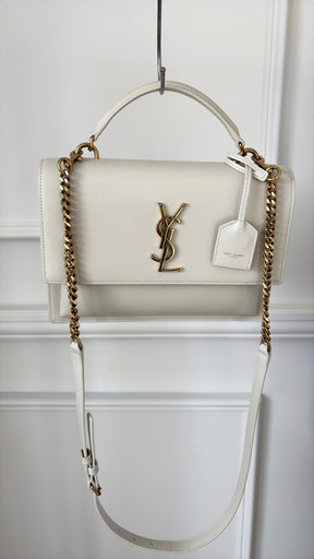 Saint Laurent Ecru Leather Large Sunset Bag