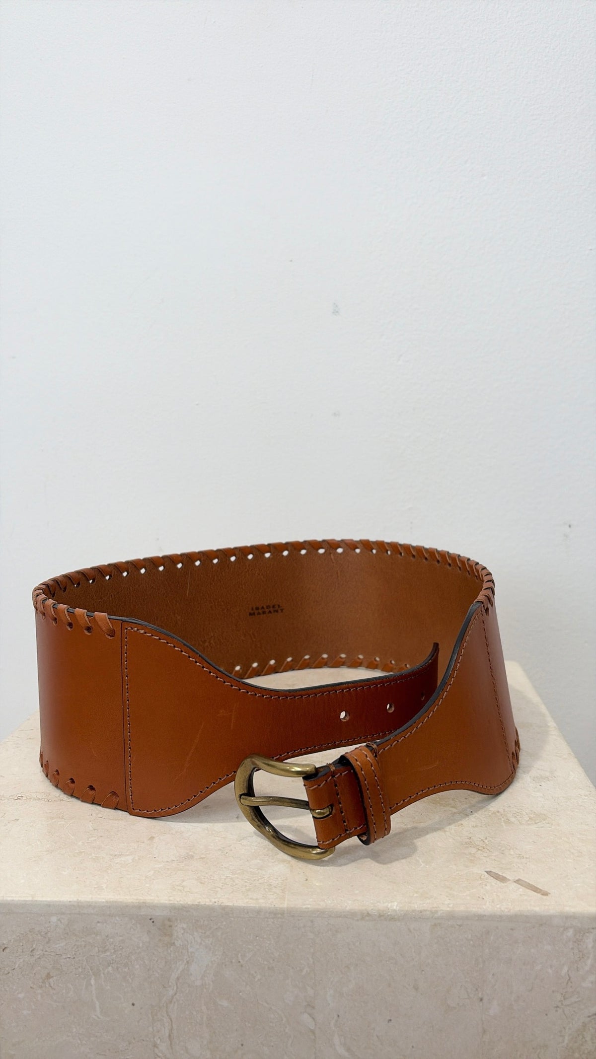 Isabel Marant Tan Leather Whipstitch Waist Belt, 80