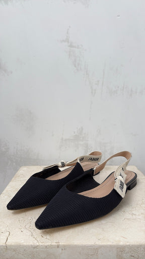 Dior Black Technical J'adior Slingback Flats, 36.5