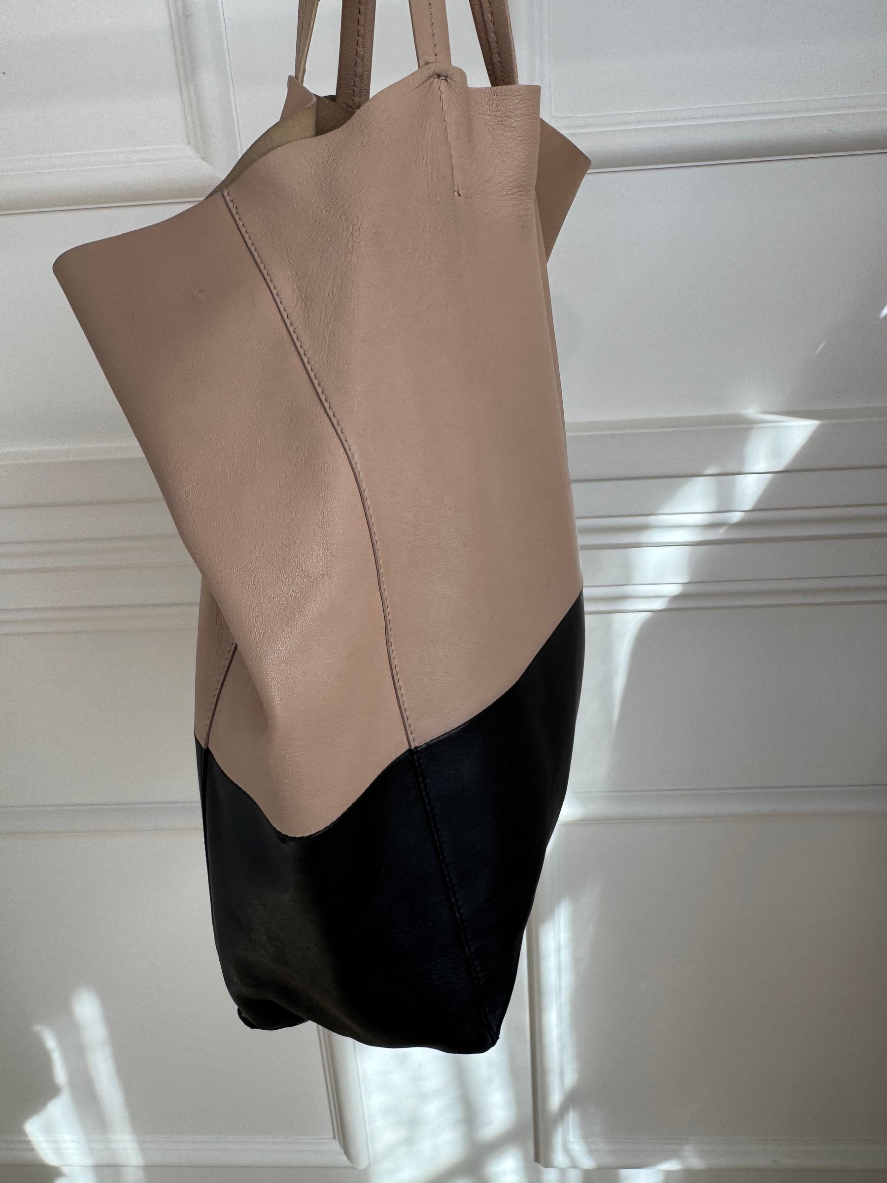 Celine Black and Beige Leather Cabas Tote Bag
