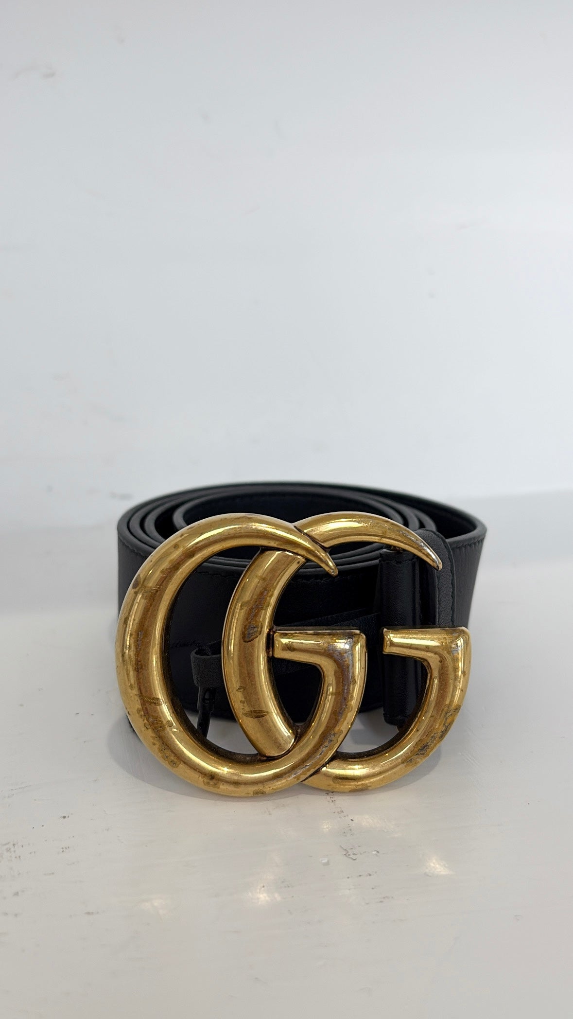 Gucci Black Leather Marmont Belt, 80