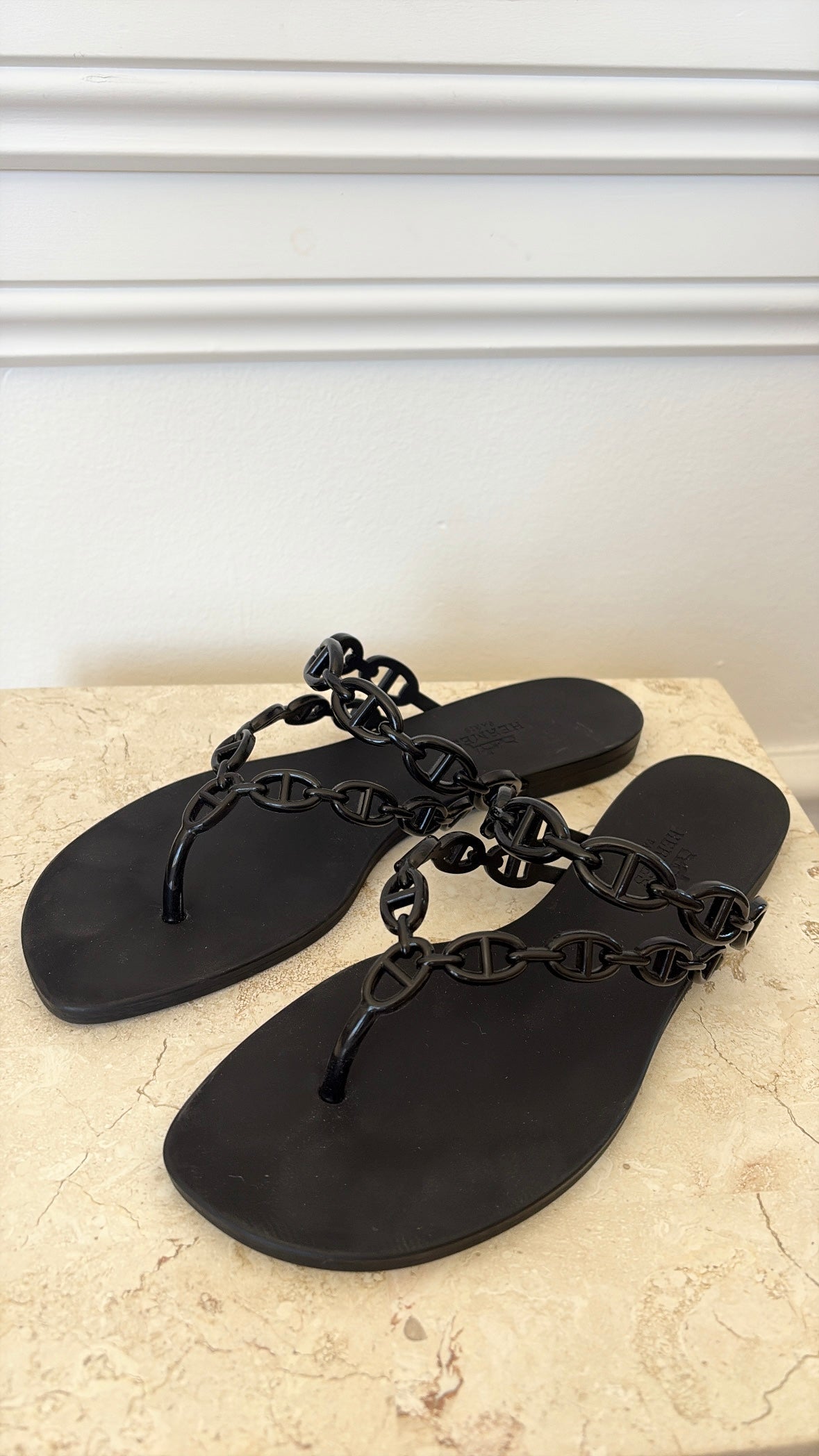 Hermès Black Rubber Island Sandals, 37