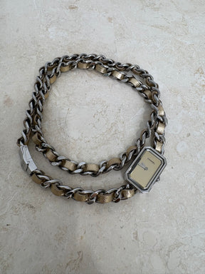 Chanel Gold Leather and Silver Chain Wrap Around Premiere Watch