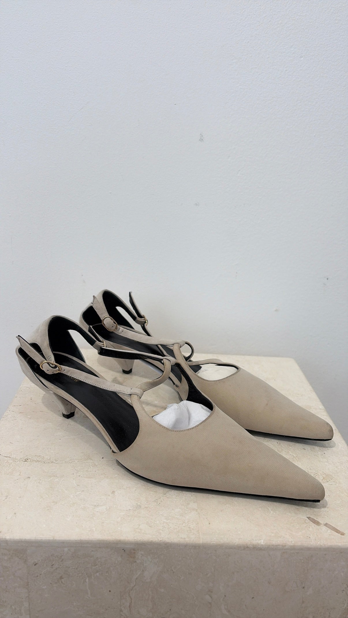 The Row Grey Suede and Satin Pointed Kitten Heels, 37