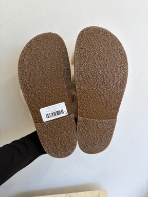Celine Tan Leather and Cream Shearling Tippi Triomphe Slides, 40