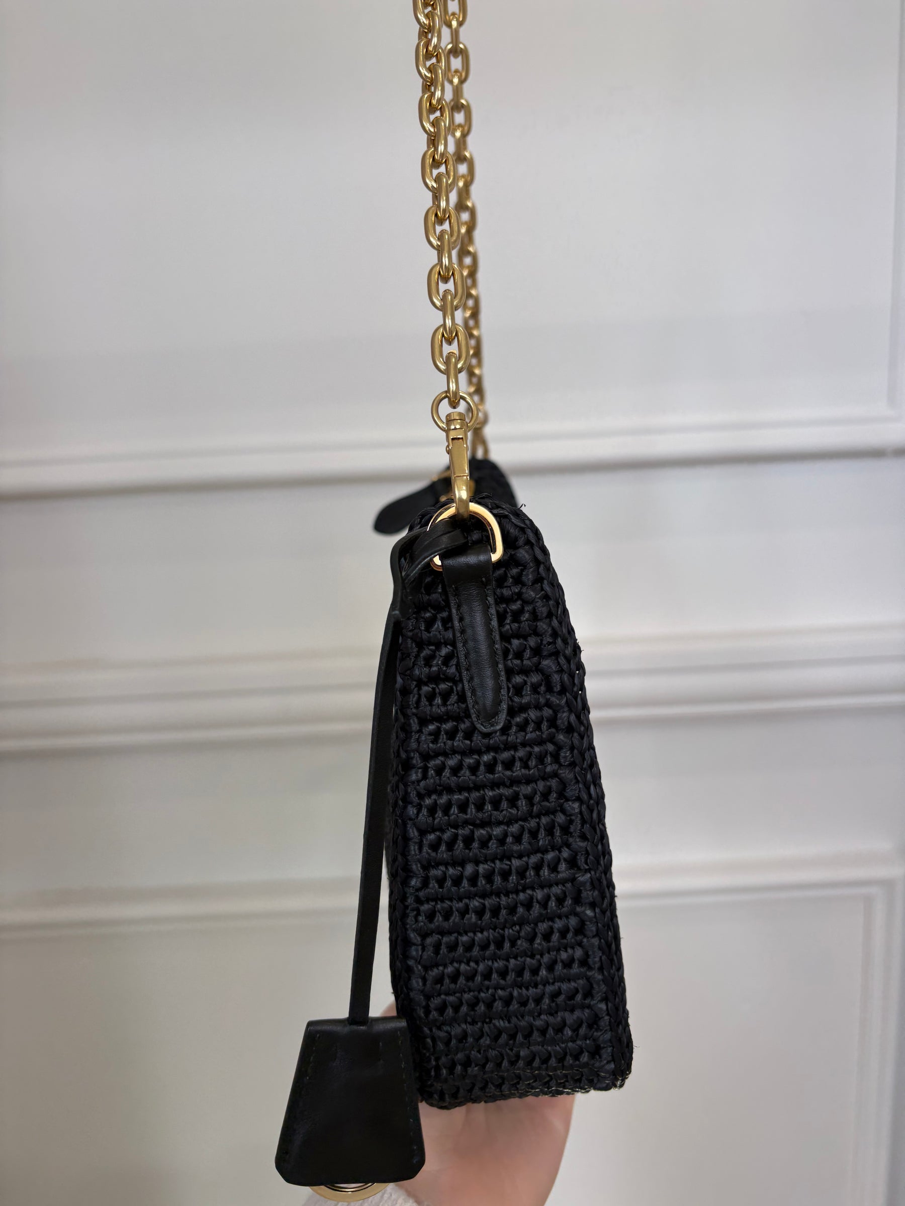 Prada Black Raffia Re-Edition Crossbody Bag