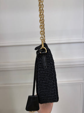 Prada Black Raffia Re-Edition Crossbody Bag