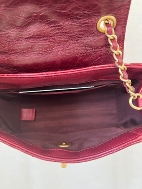 Chanel Merlot Distressed Mini Flap Bag With Gold Hardware