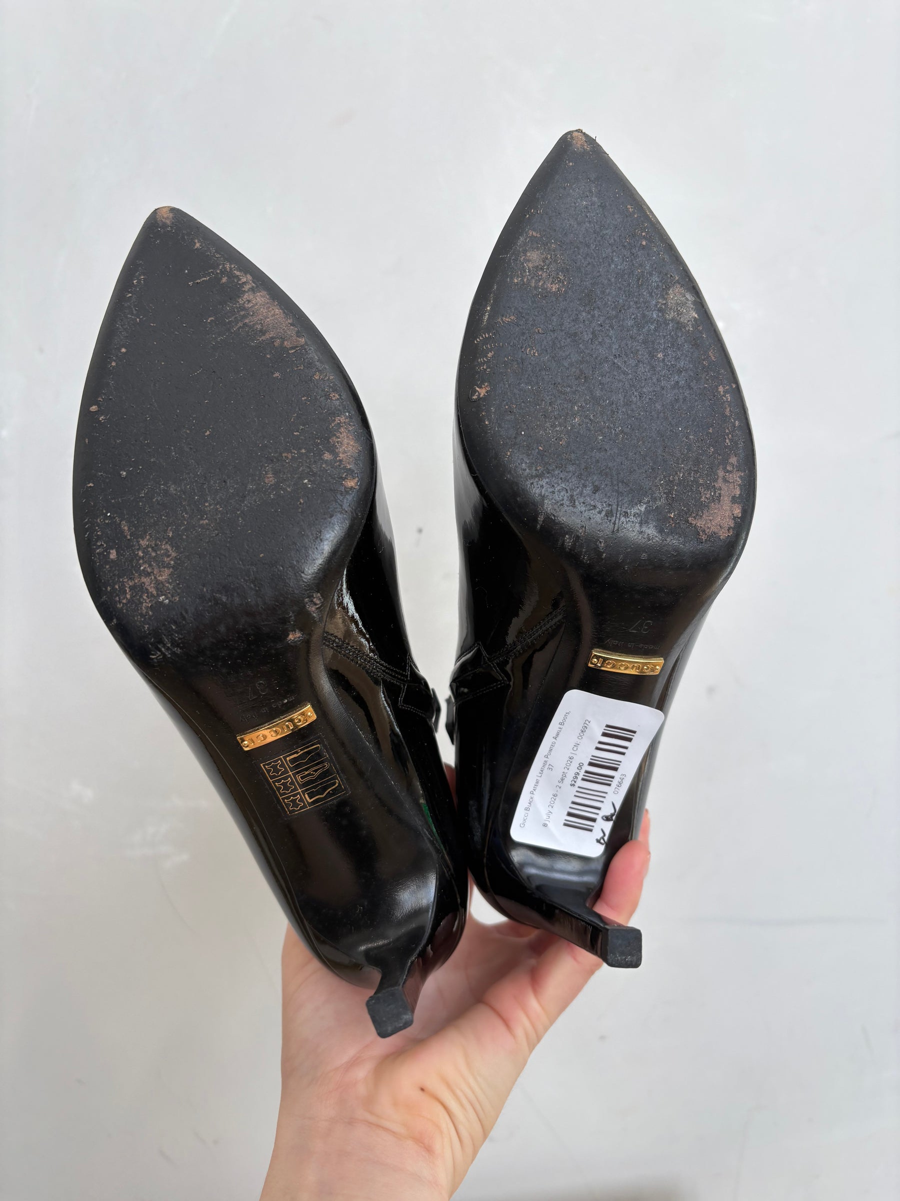 Gucci Black Patent Leather Pointed Ankle Boots, 37