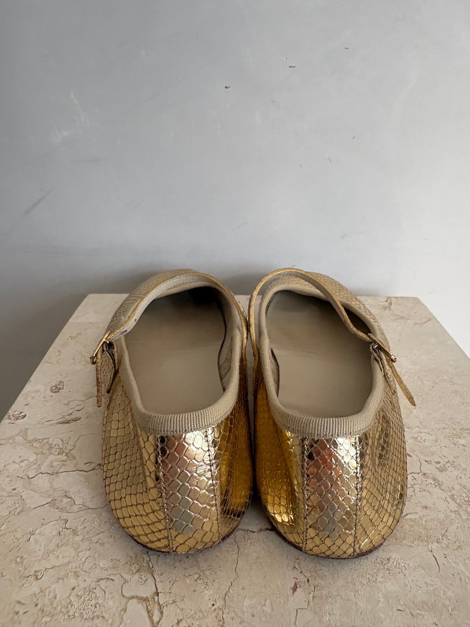 Celine Gold Python Embossed Ballet Flats, 39