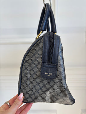 Celine Navy Coated Canvas Triomphe Boston Bag