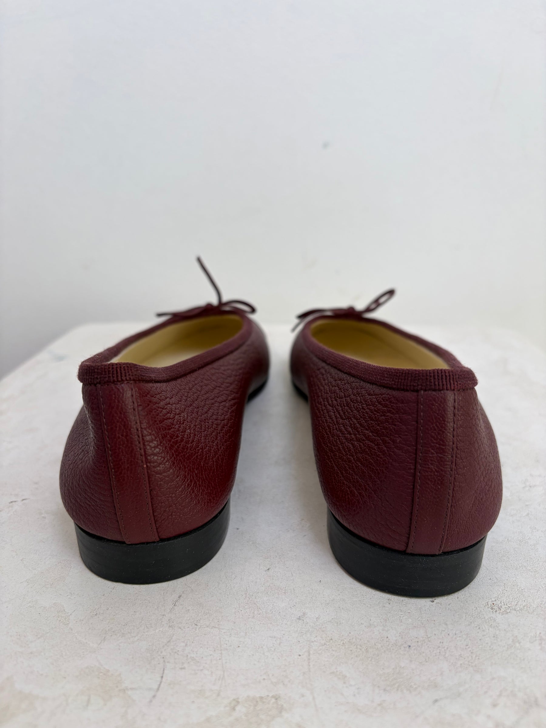 Chanel Burgundy Grained and Patent Leather Ballet Flats, 39.5 C