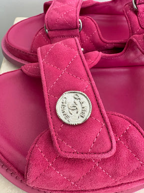 Chanel Pink Suede Quilted Dad Sandals, 40.5C