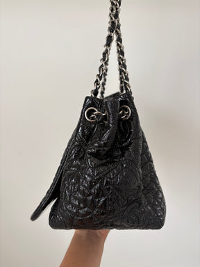 Chanel Black Coated Quilted Hobo Flap Bag