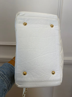 Chanel White Lambskin Leather Retro Spirit Bowling Bag