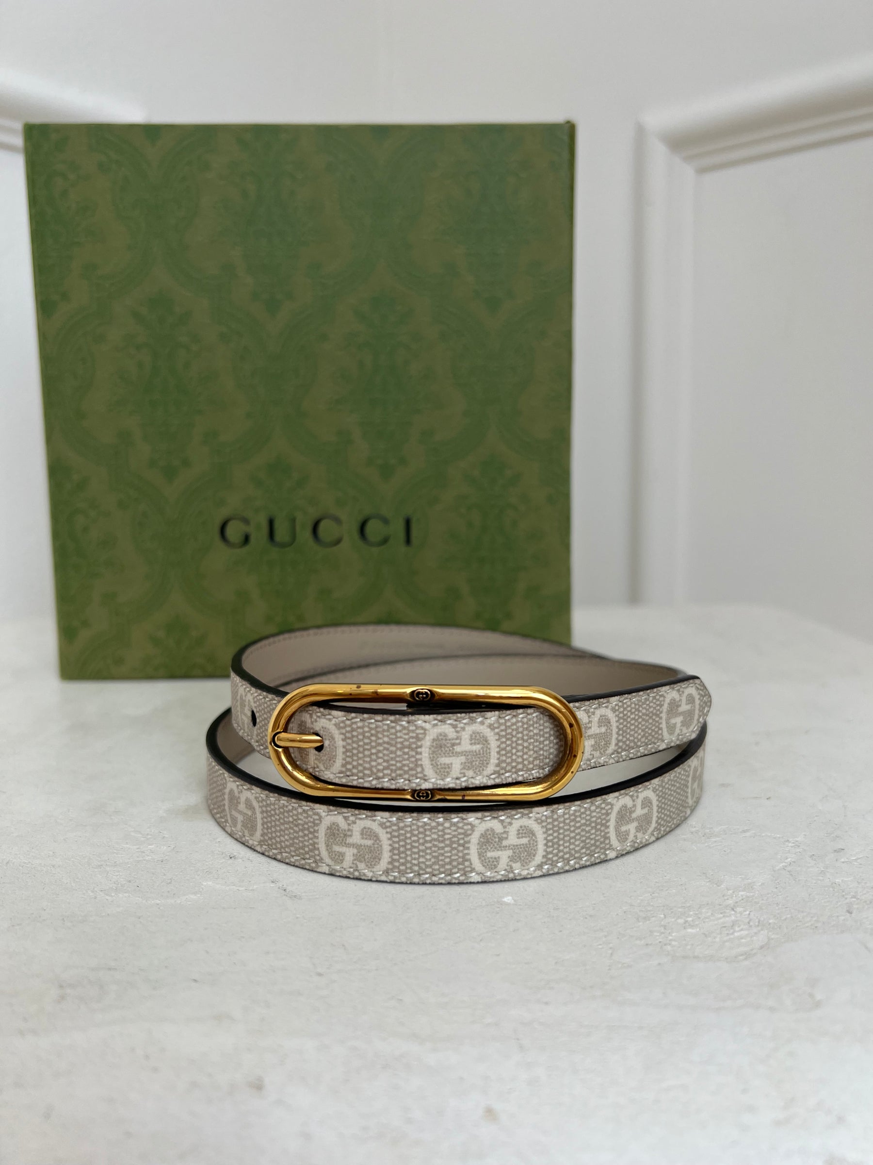 Gucci Beige Monogram Thin Belt, 75