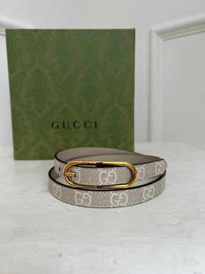 Gucci Beige Monogram Thin Belt, 75