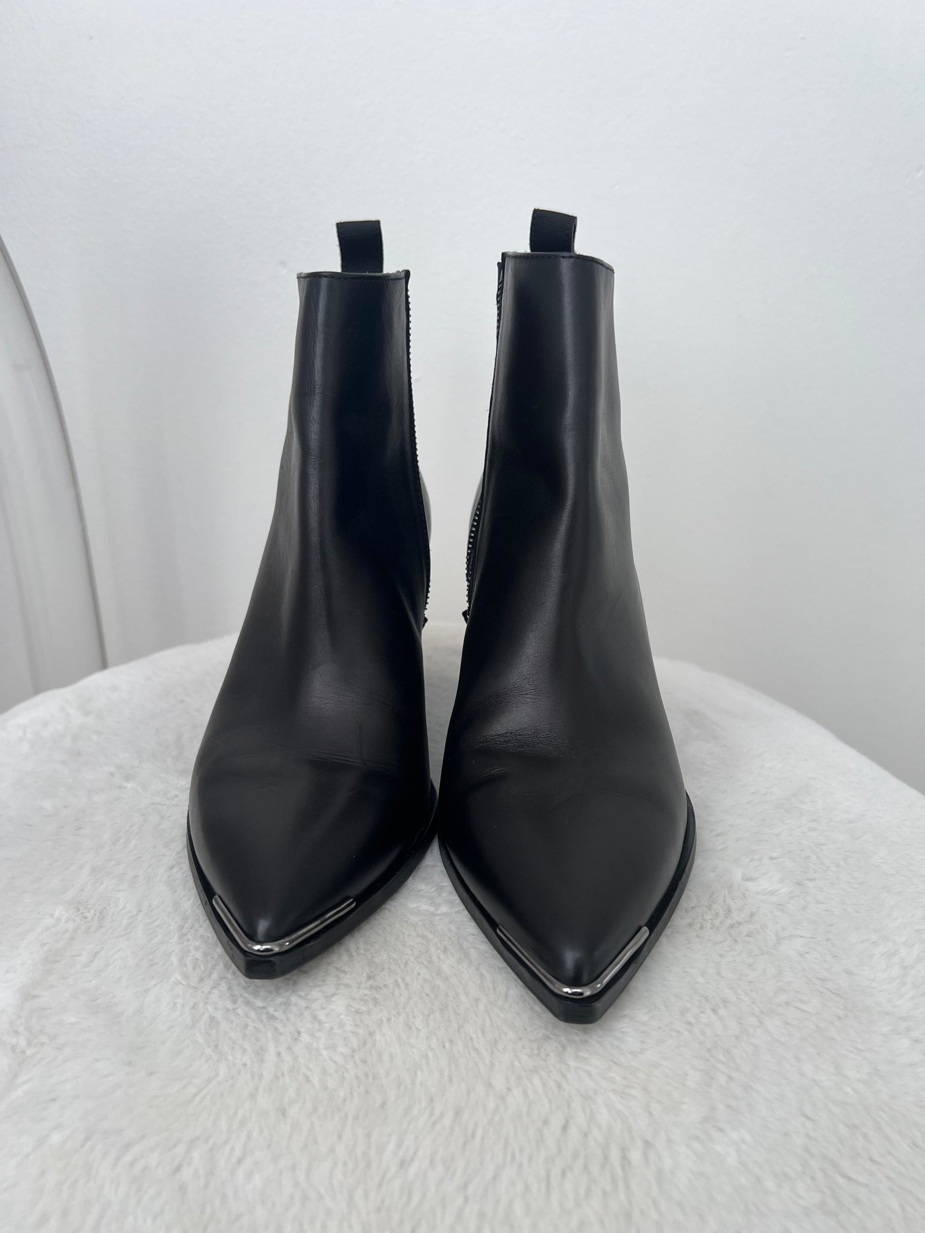 Acne Black Leather Pointed Ankle Boots, 38