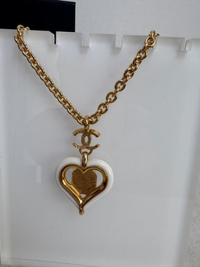 Chanel Heart Pendant With Red Stone And Gold Tone HW