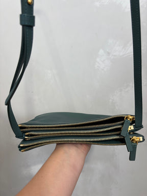 Celine Trio Leather Cross Body Bag Green