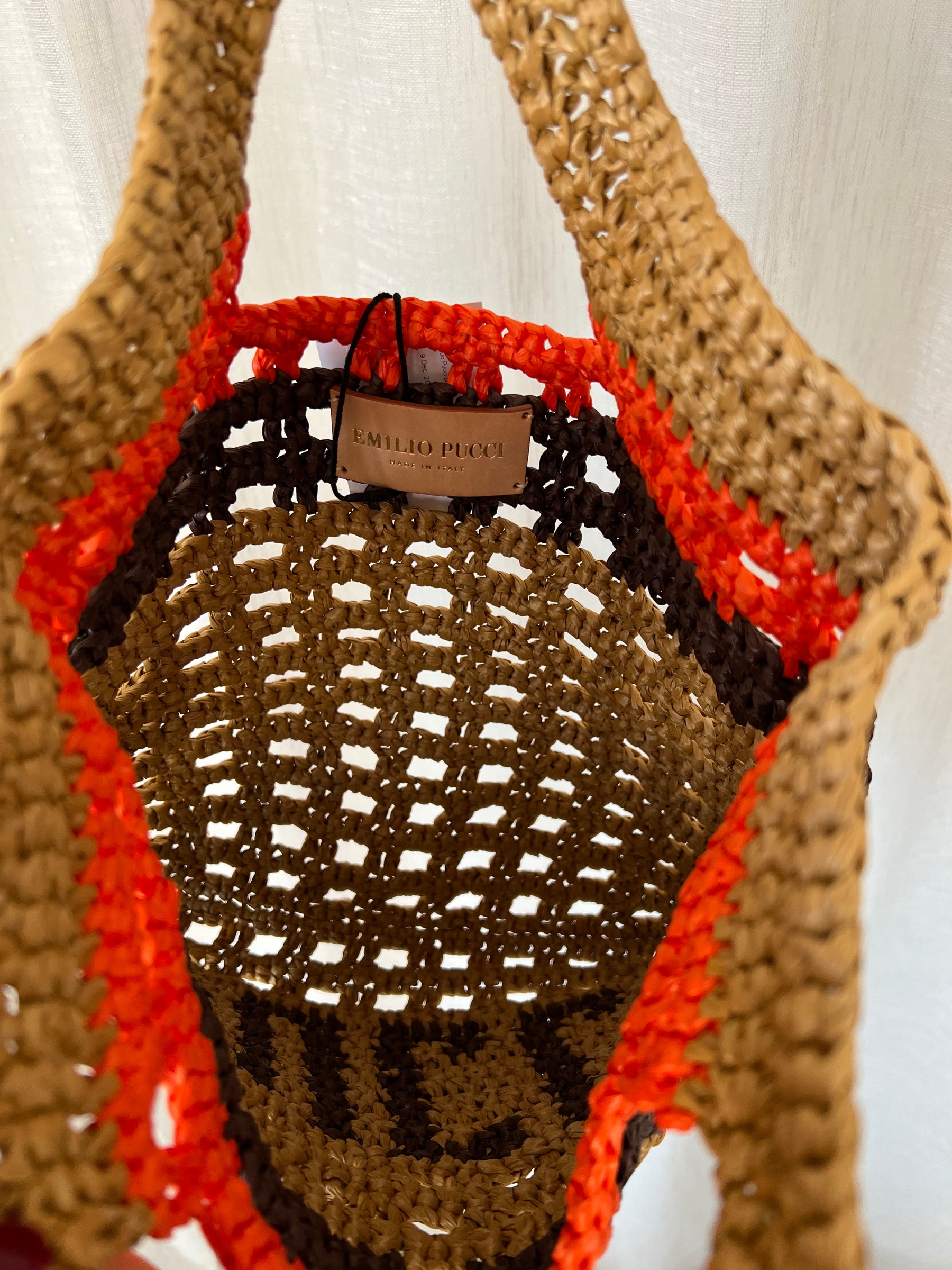 Emilio Pucci Brown and Orange Raffia Logo Tote