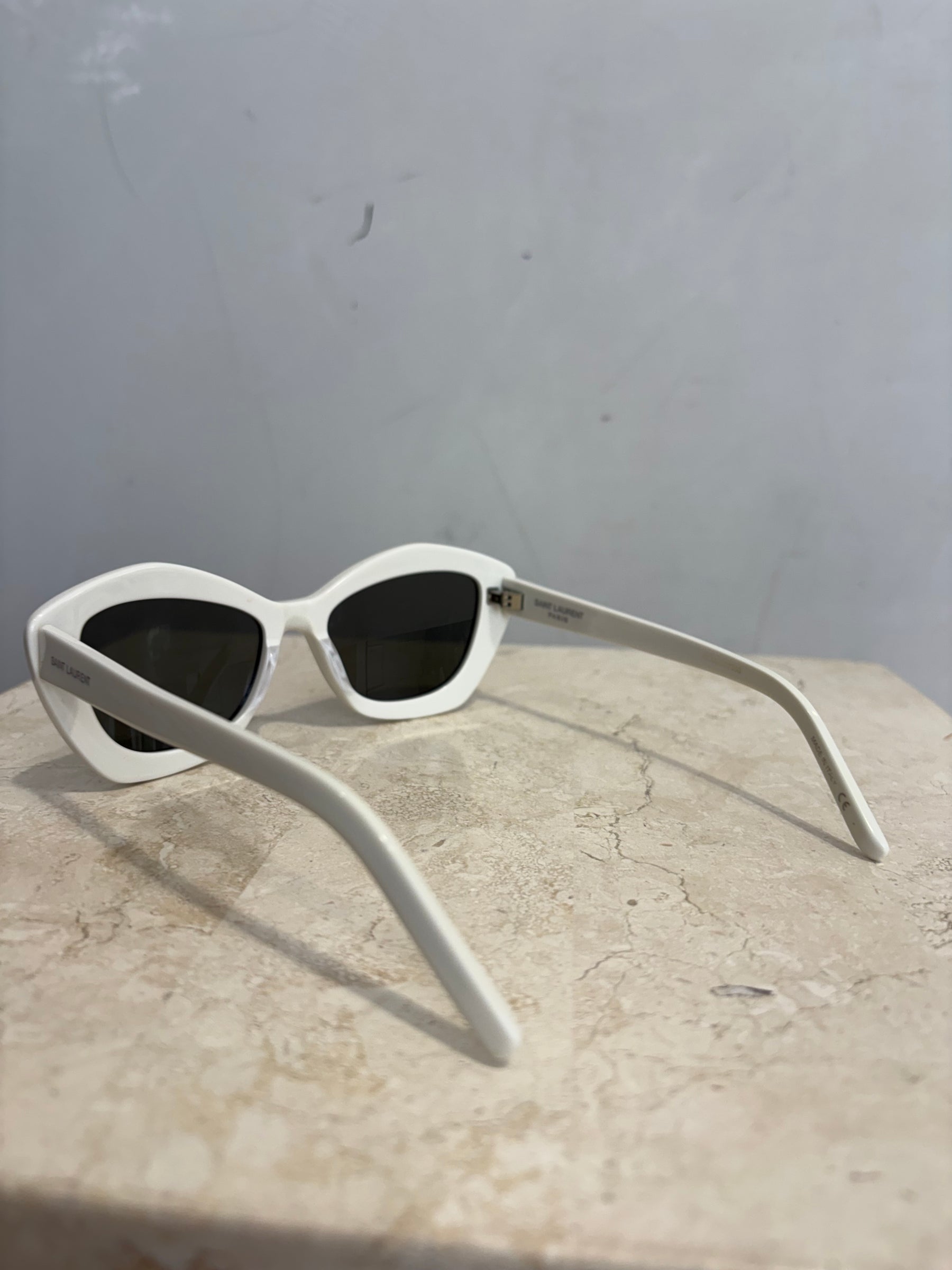 Saint Laurent White Acetate Cat Eye Sunglasses