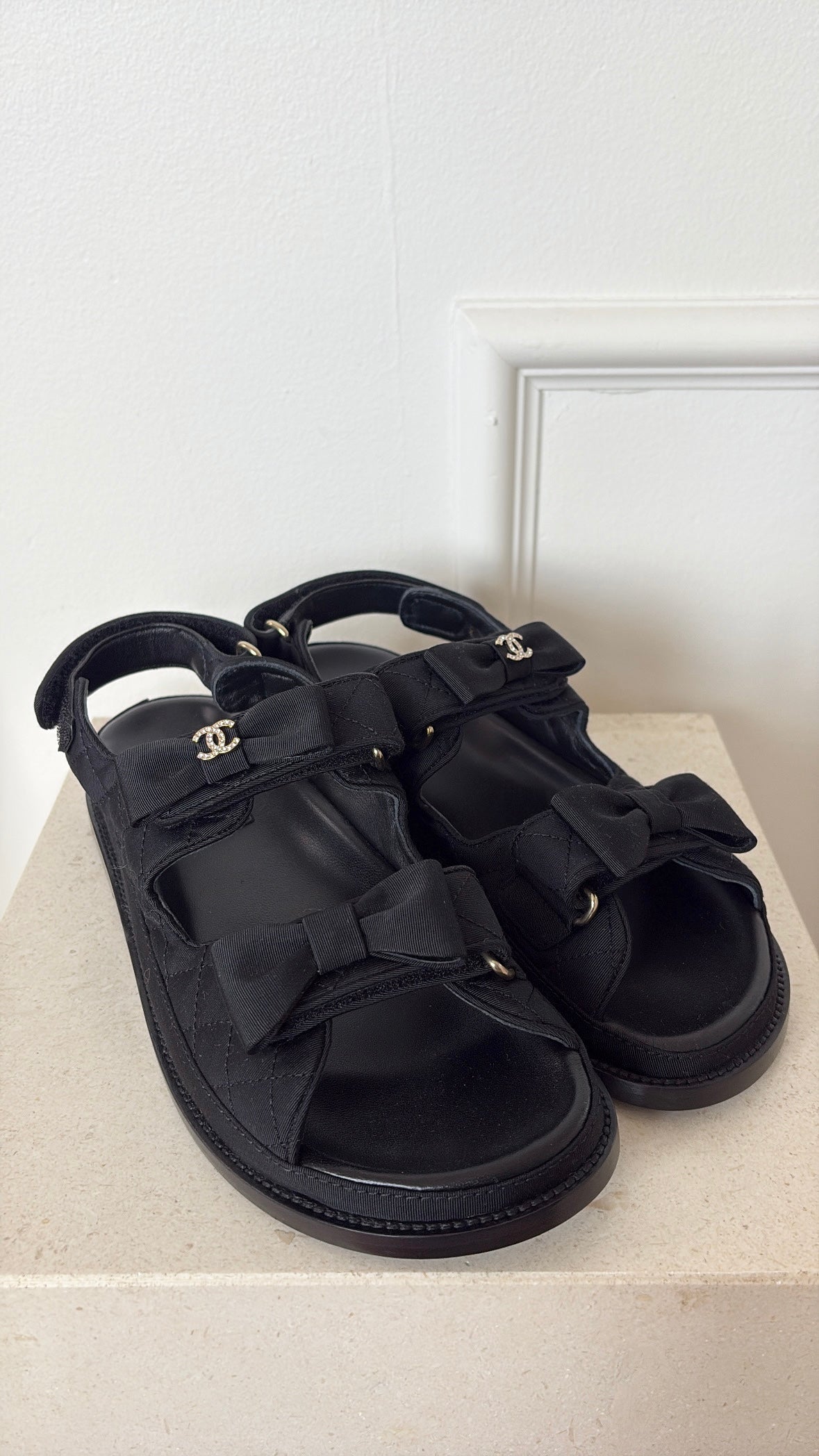 Chanel Black Canvas Bow Detail Dad Sandals, 41C