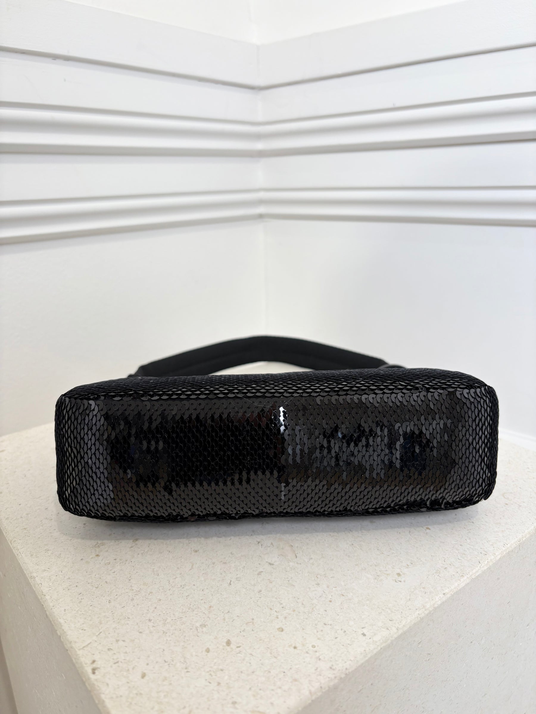 Prada Black Sequin Logo Re-edition Shoulder Bag