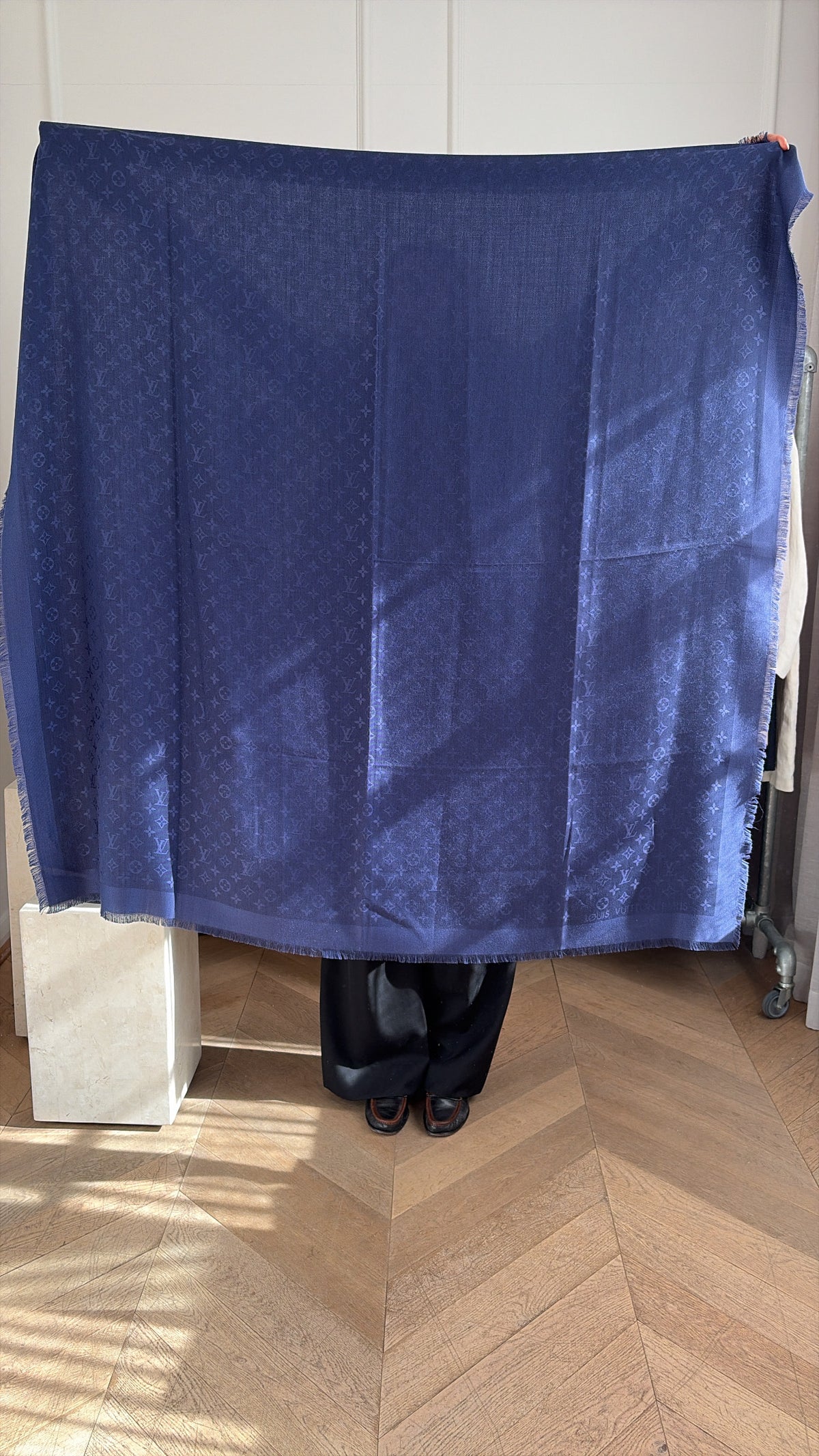 Louis Vuitton Navy Monogram Silk Cashmere Shawl