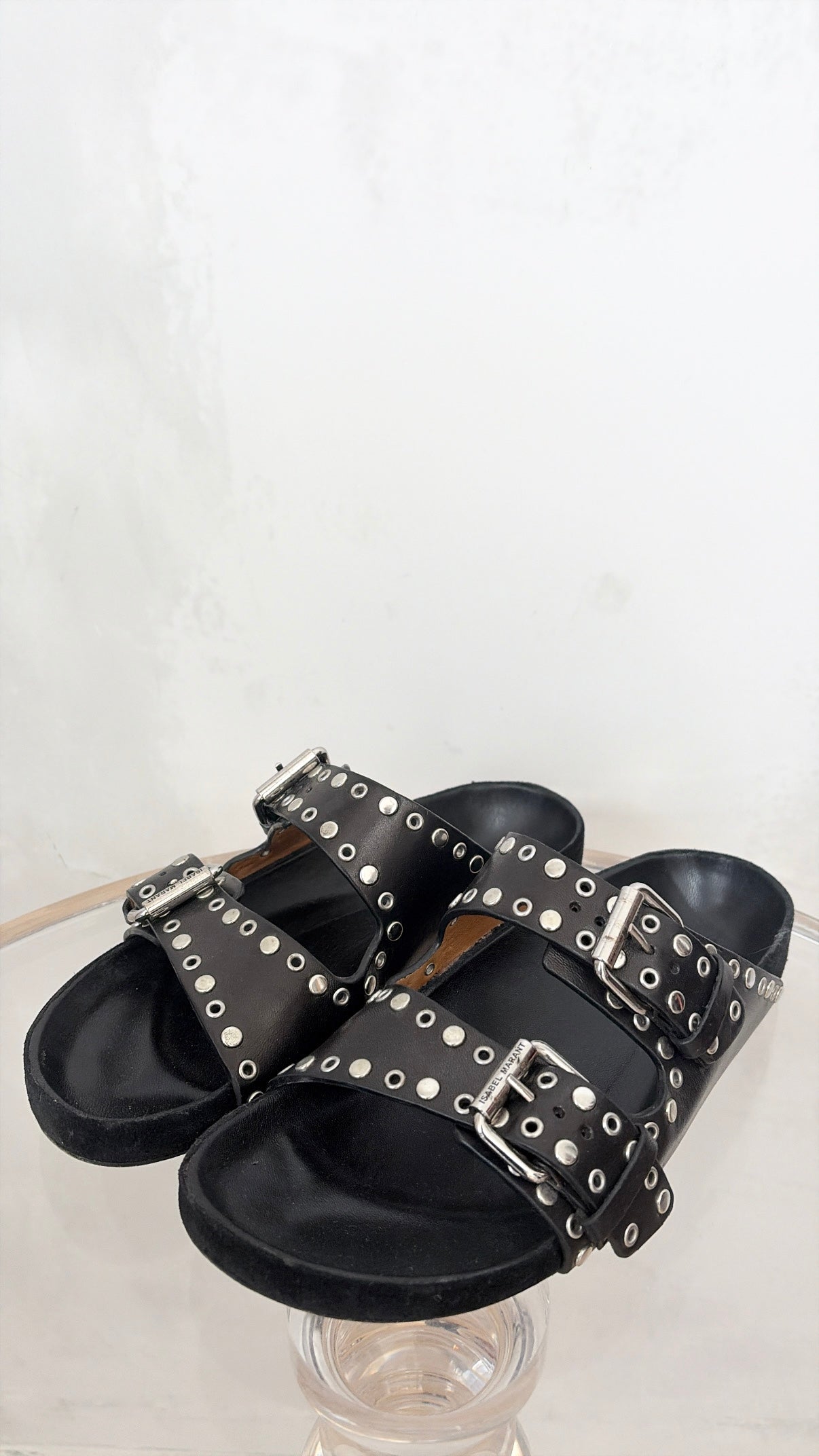 Isabel Marant Black Leather Studded Slides, 36