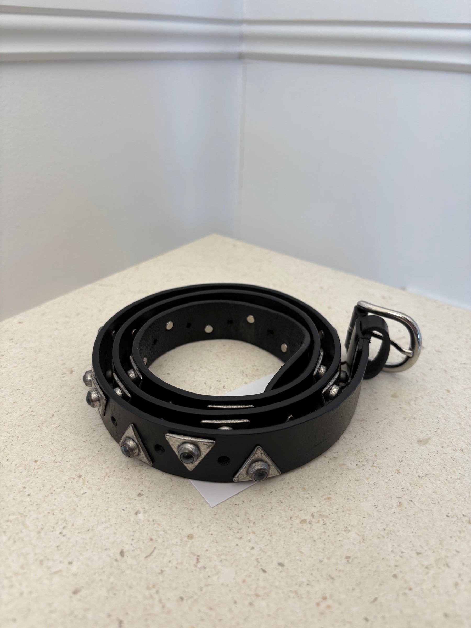 Isabel Marant Black Leather Triangle Studded Belt, 90