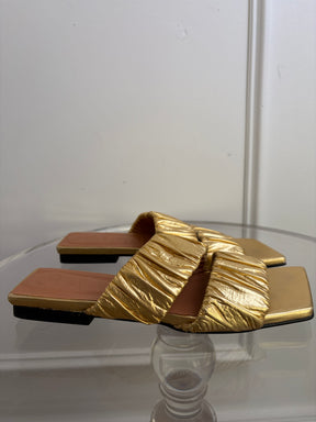 Ganni Gold Double Strap Slides, 37