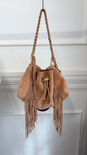 Jimmy Choo Toffee Suede Fringed Cinch Medium Bag