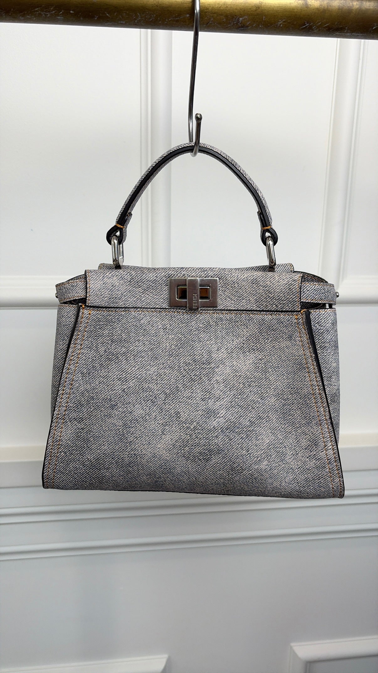 Fendi Blue Denim Effect Leather Mini Peekaboo