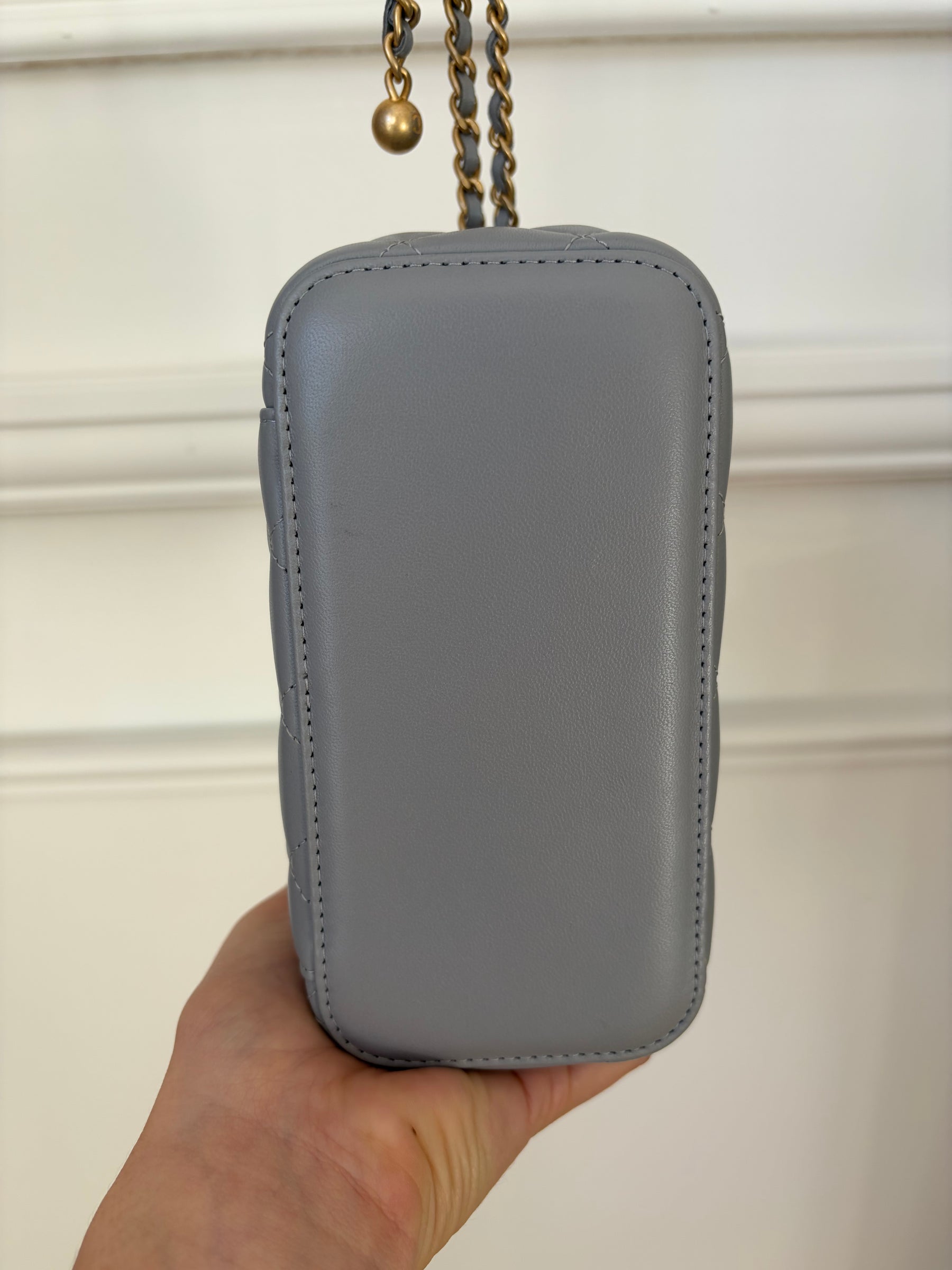 Chanel Grey Lambskin Leather Pearl Crush Vanity Bag