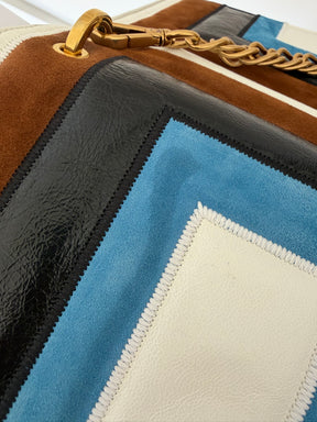 Fendi White Brown Black and Blue Suede and Leather Kan U Shoulder Bag