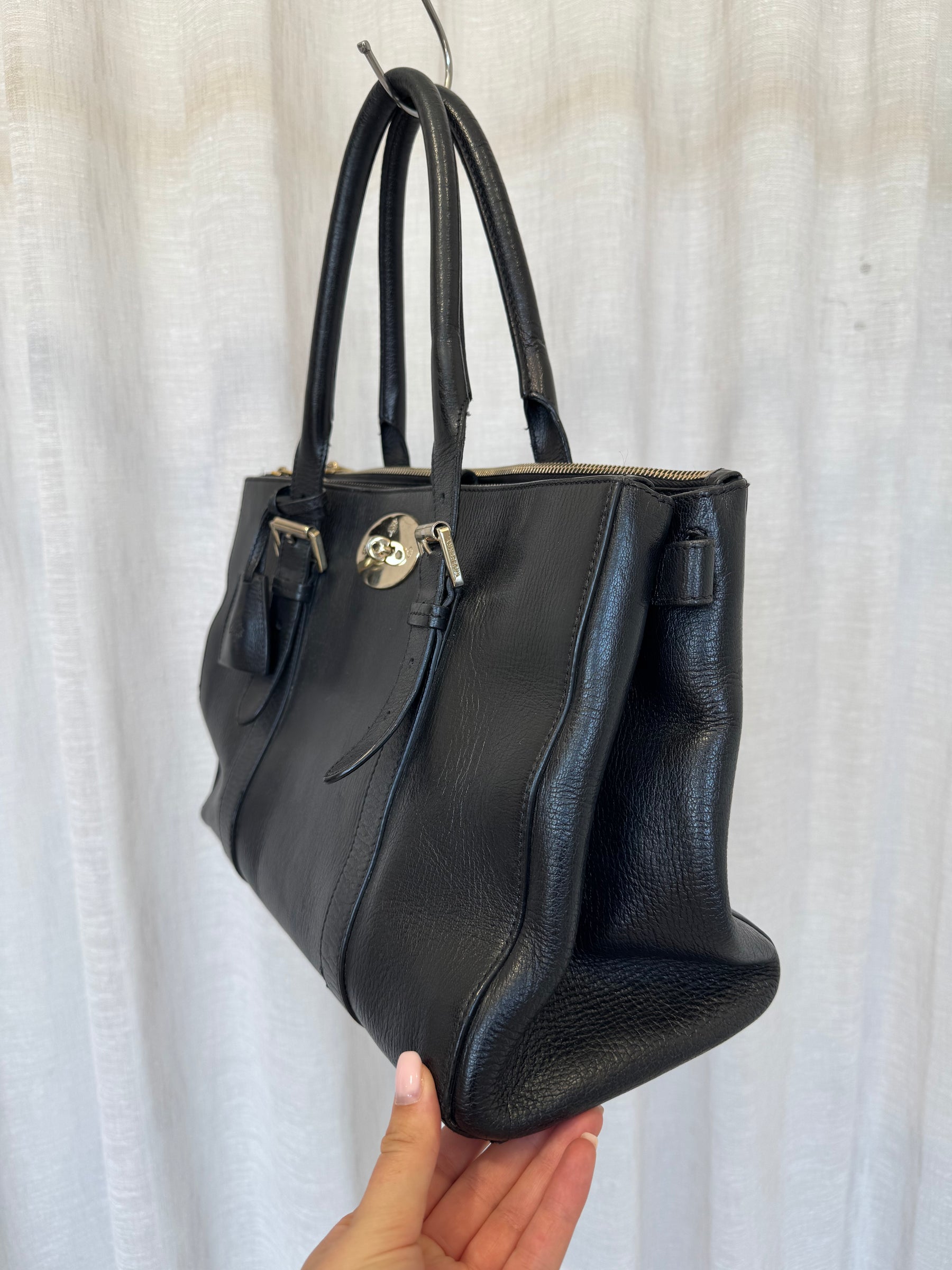 Mulberry Black Leathert Double Zipped Bayswater Tote