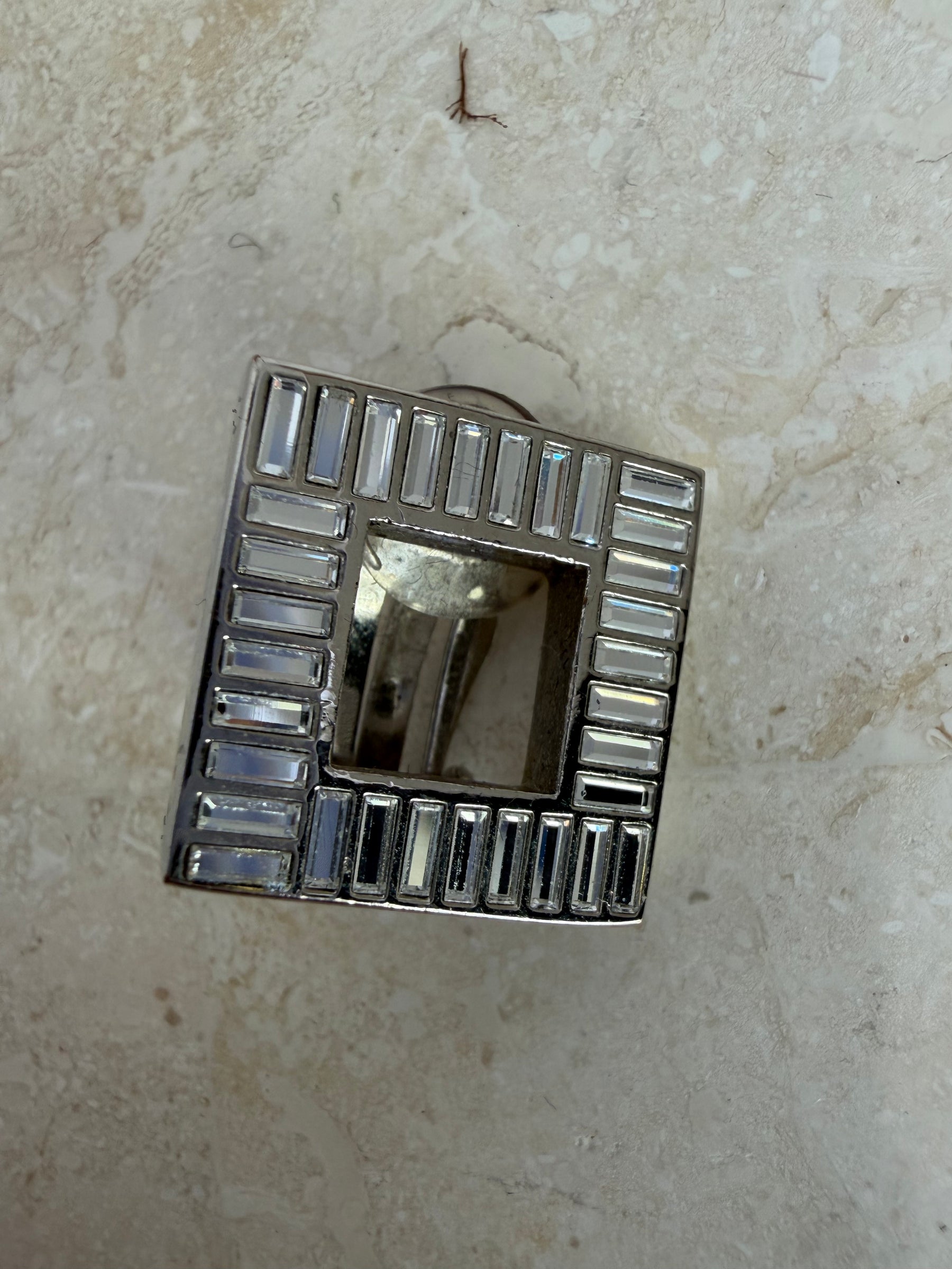 Saint Laurent Silver Crystal Square Clip on Earrings