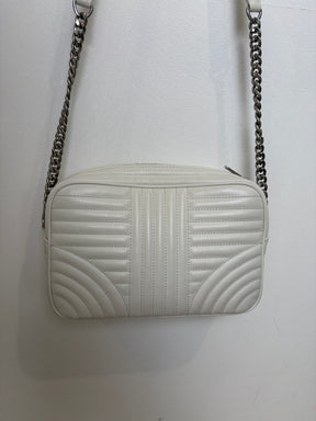 Prada White Leather Quilted Diagramme Camera Bag