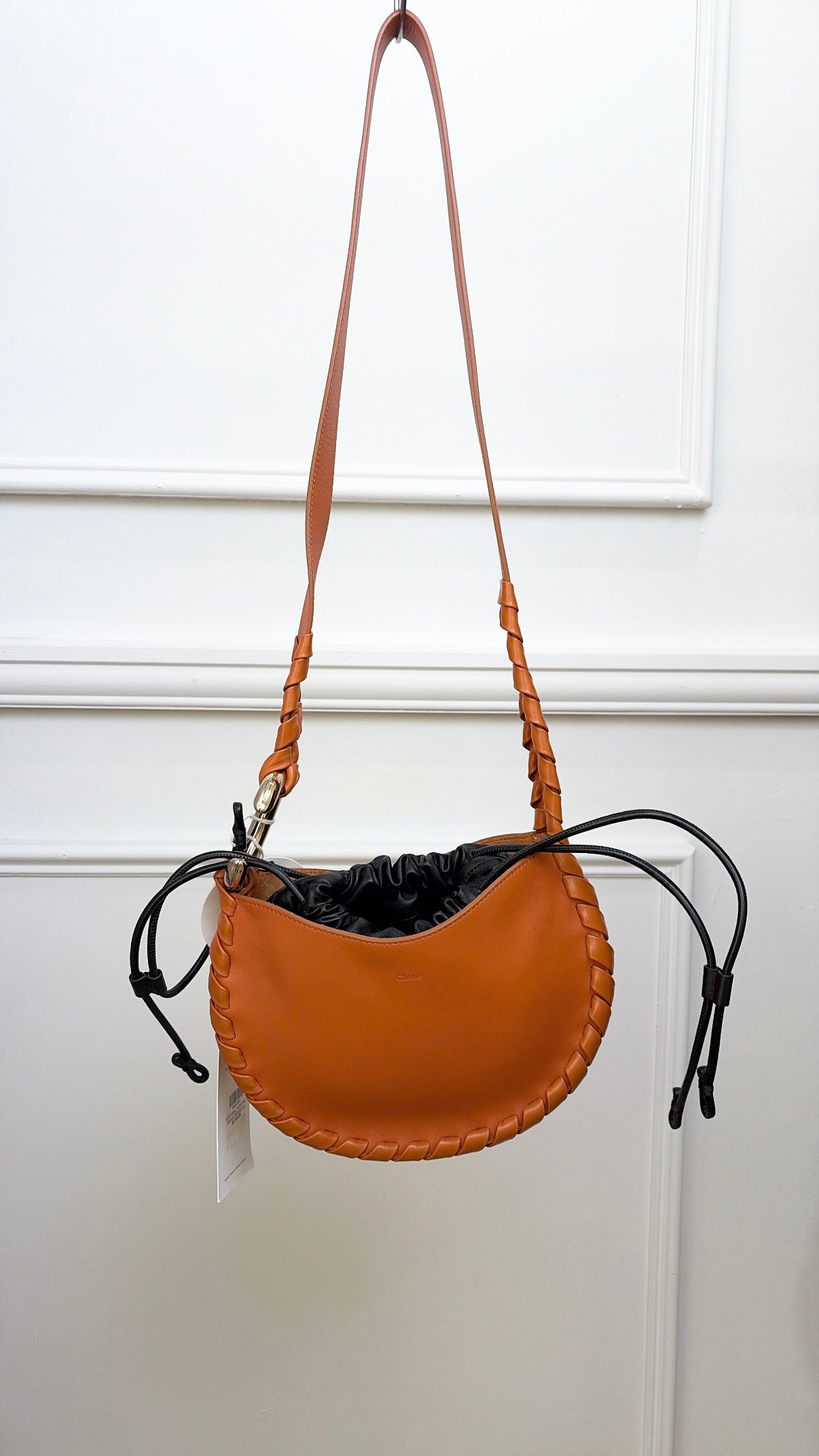 Chloe Orange Leather Braided Mate Crossbody Bag